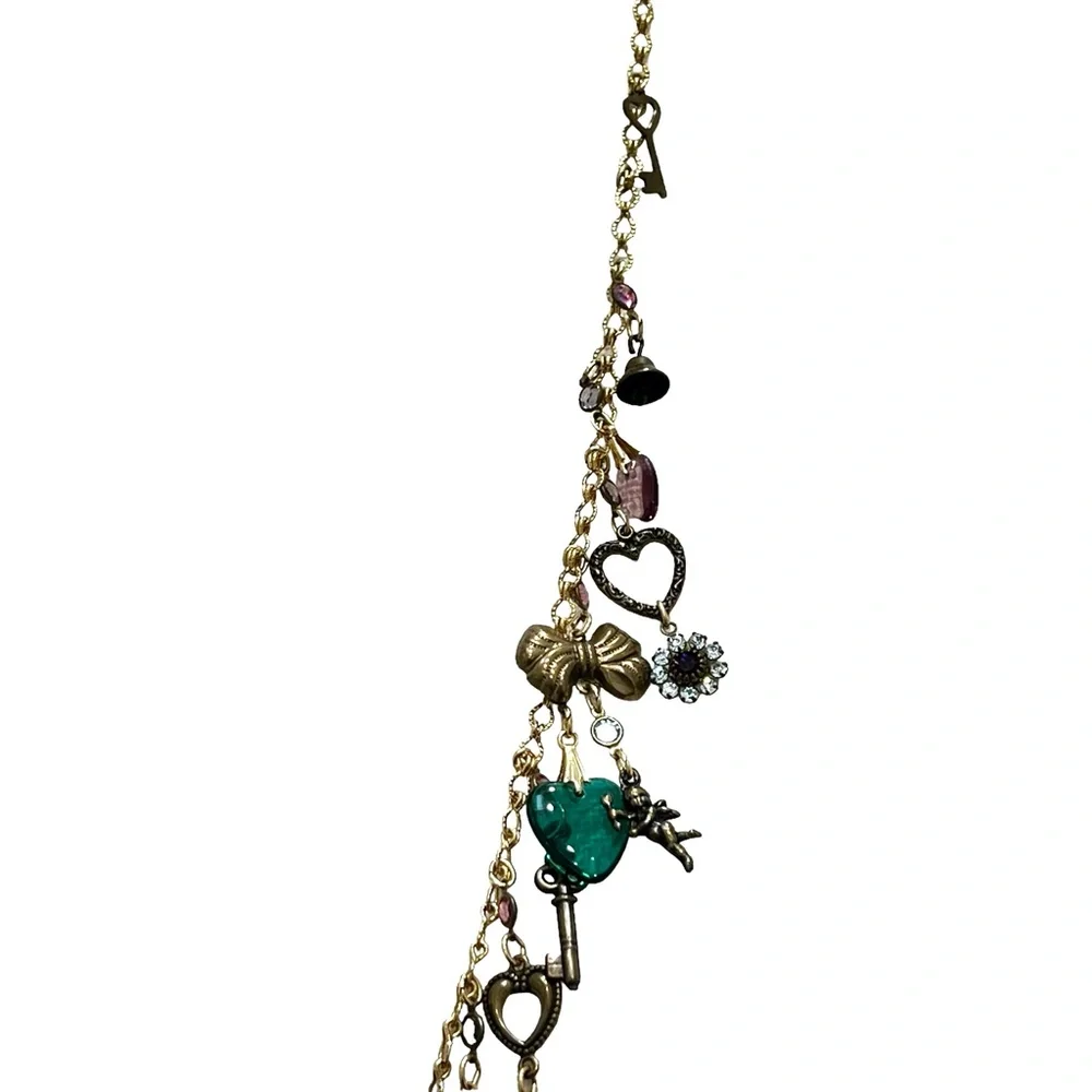 VINTAGE CHARM NECKLACE WITH CUPIDS, HEARTS , BELLS, KEYS & FLOWERS - Picture 13 of 16